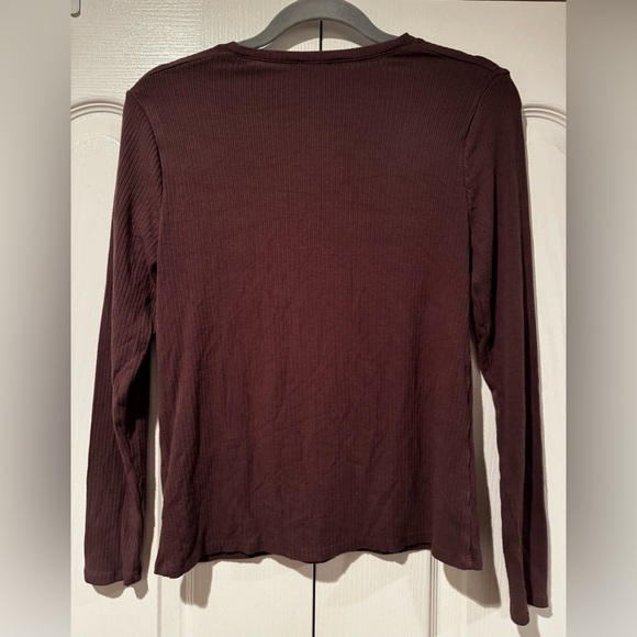 Splendid Brown Ribbed Long Sleeve Stretchy Top - Size M - Picture 3 of 4